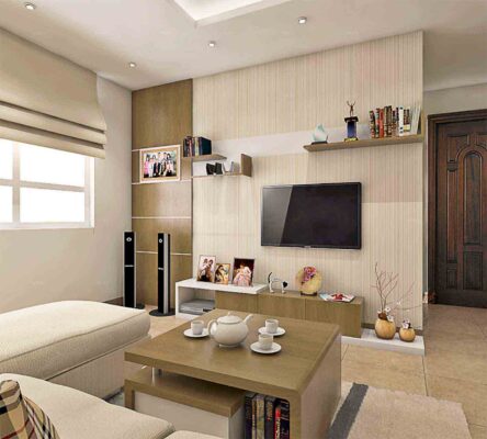 Thiết kế phòng khách hiện đại với tivi treo tường